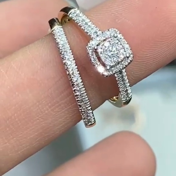 10k gold Bridal Engagement ring set SEE VIDEO REAL diamond Not cz not moissanite - Picture 5 of 11